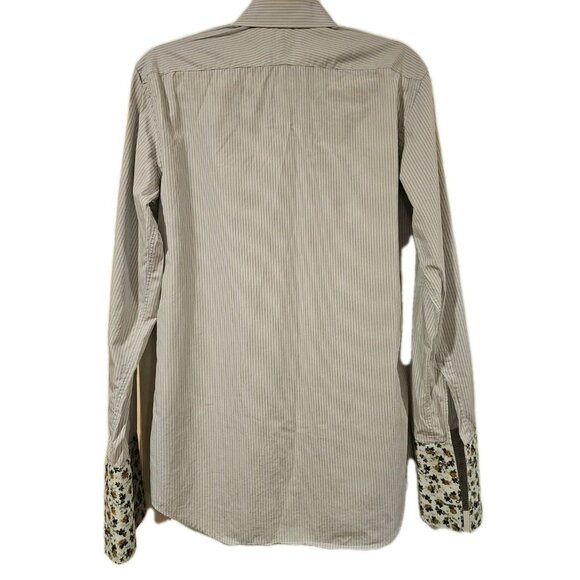 Paul Smith Italy Roll-Up Long Sleeve Shirt Contrast Cuff MED Gray Plaid Floral - Picture 2 of 12